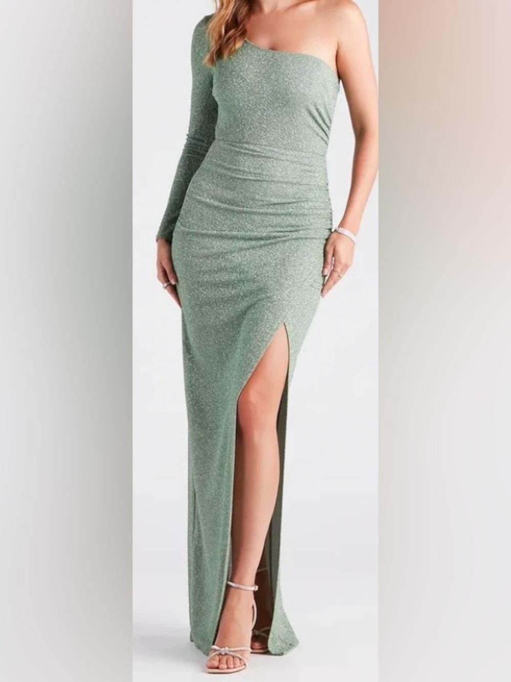 MEDIUM.   WINDSOR ONE SHOULDER SLIT BODYCON MAXI DRESS